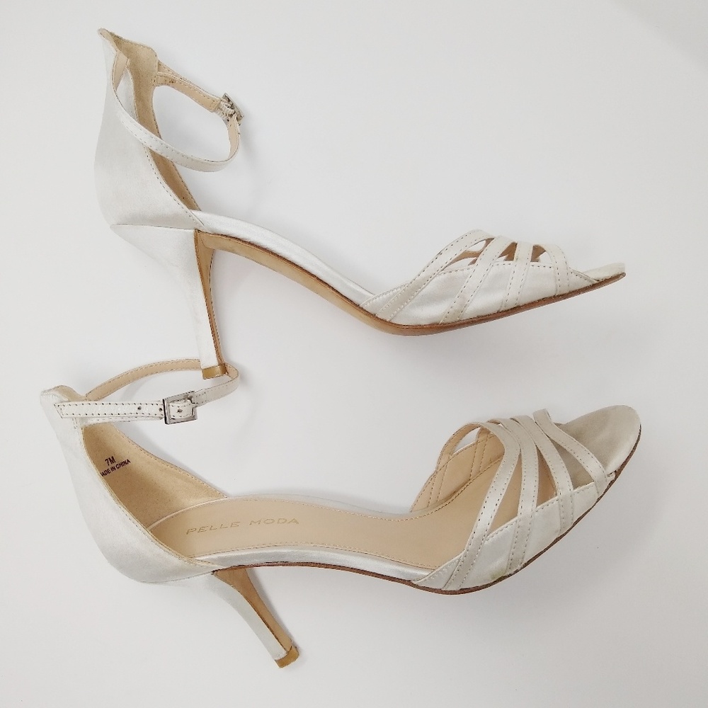 Pelle Moda | white satin & leather heels